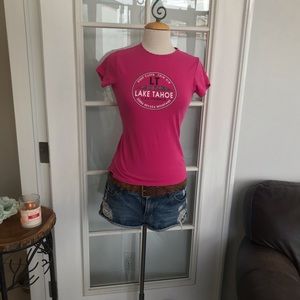 Super cute hot pink late Tahoe Crew Neck tee